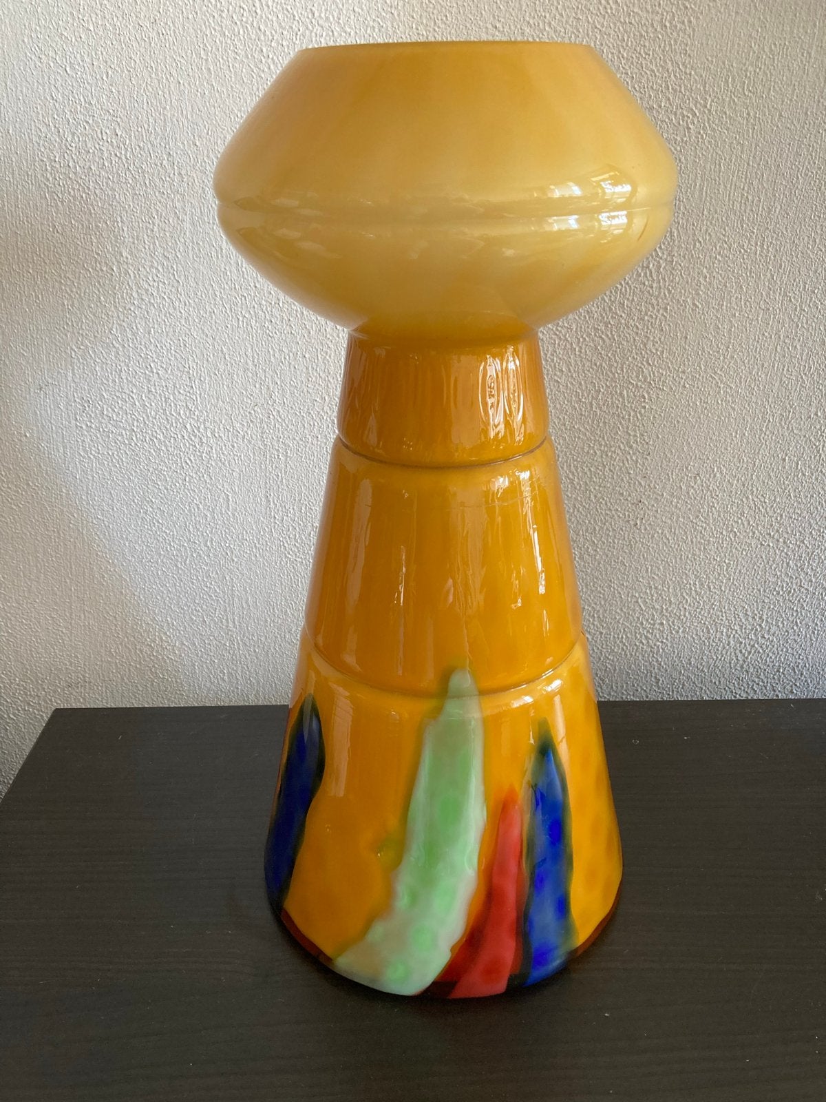 Vintage Opaline Vaas Zandloper/Paddestoel Oker 40cm, Ophalen of Verzenden