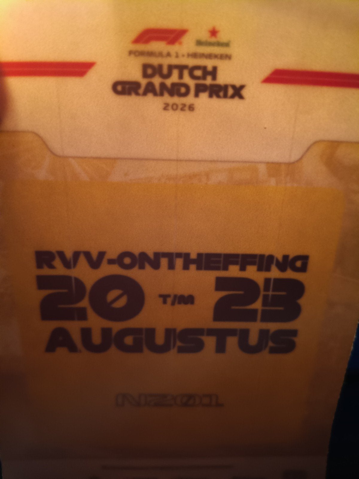 Doorlaatbewijs F1 Zandvoort, Augustus