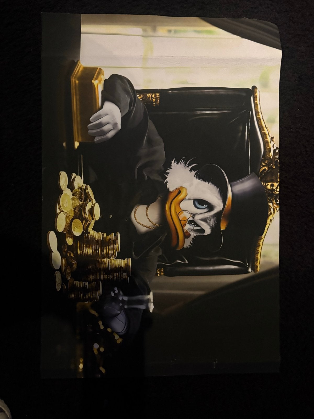 Moderne Kunstprint Dagobert Duck met goud canvas doel, Ophalen of Verzenden, Papier/karton, Print, Stripfiguren/cartoons