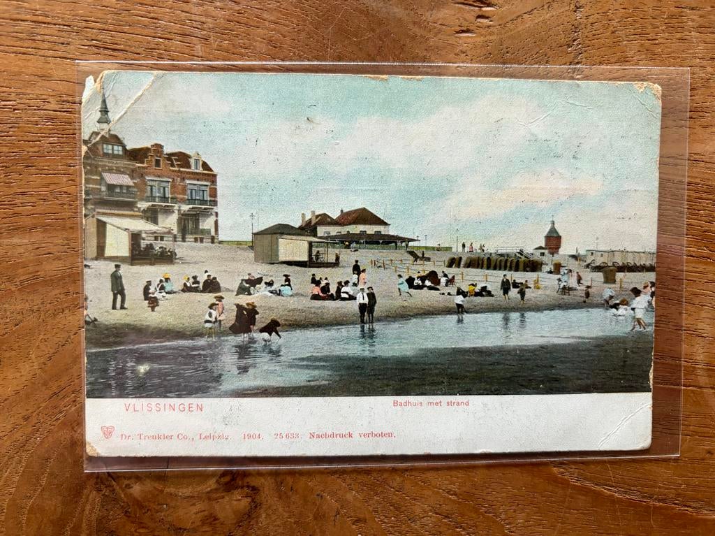 Oude Ansichtkaart Vlissingen Badhuis met strand, Ophalen of Verzenden, Voor 1920, Gelopen, Zeeland