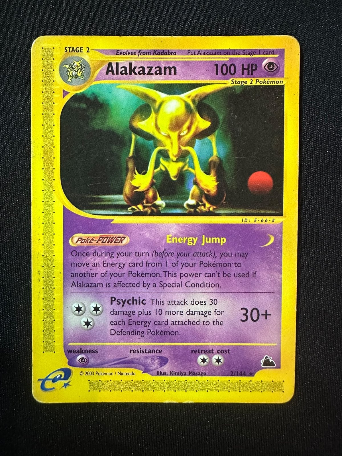 Pokémon Kaart Alakazam E-66# 100 HP Stage 2, Ophalen of Verzenden, Gebruikt, Losse kaart