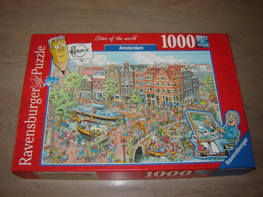Puzzel Ravensburger AMSTERDAM CITIES OF THE WORLD 1000 st., Ophalen of Verzenden, 500 t/m 1500 stukjes, Zo goed als nieuw, Legpuzzel