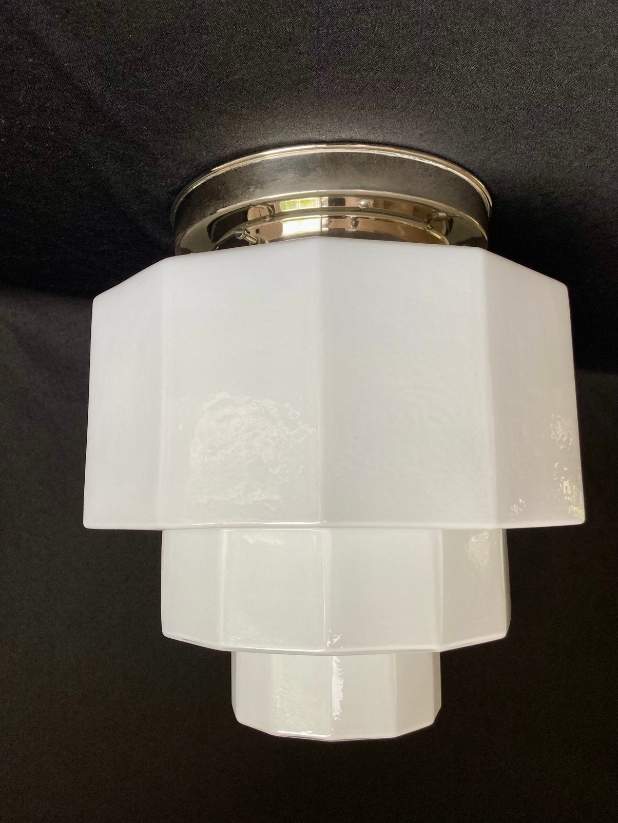 Grote Art deco melkglas plafonnière plafond lamp, Ophalen of Verzenden, Zo goed als nieuw, Glas