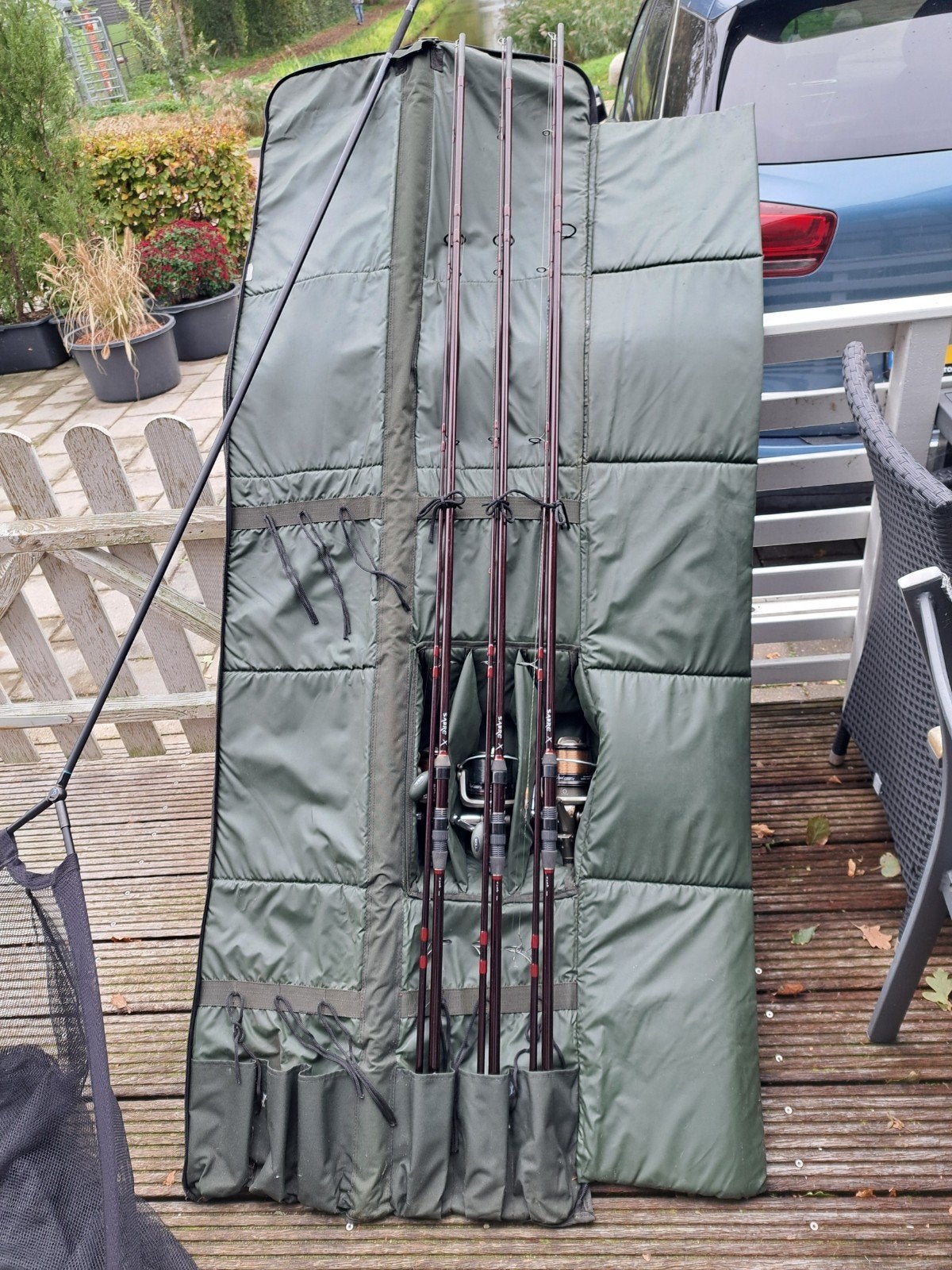 Top karper hengel set 3 hengels en molens landingsnet en tas, Watersport en Boten, Ophalen, Zo goed als nieuw