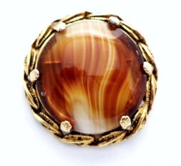 Aparte oude broche bruin gestreept glas in mooie rand (3163), Ophalen, Zo goed als nieuw, Bruin, Overige materialen
