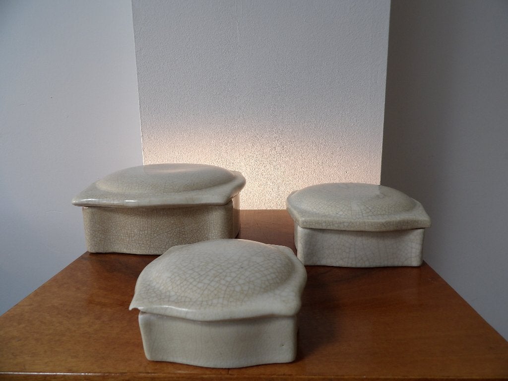 Art Deco Franse Doosje vierkant, Craquele Aardewerk, Antiek en Kunst, Ophalen of Verzenden