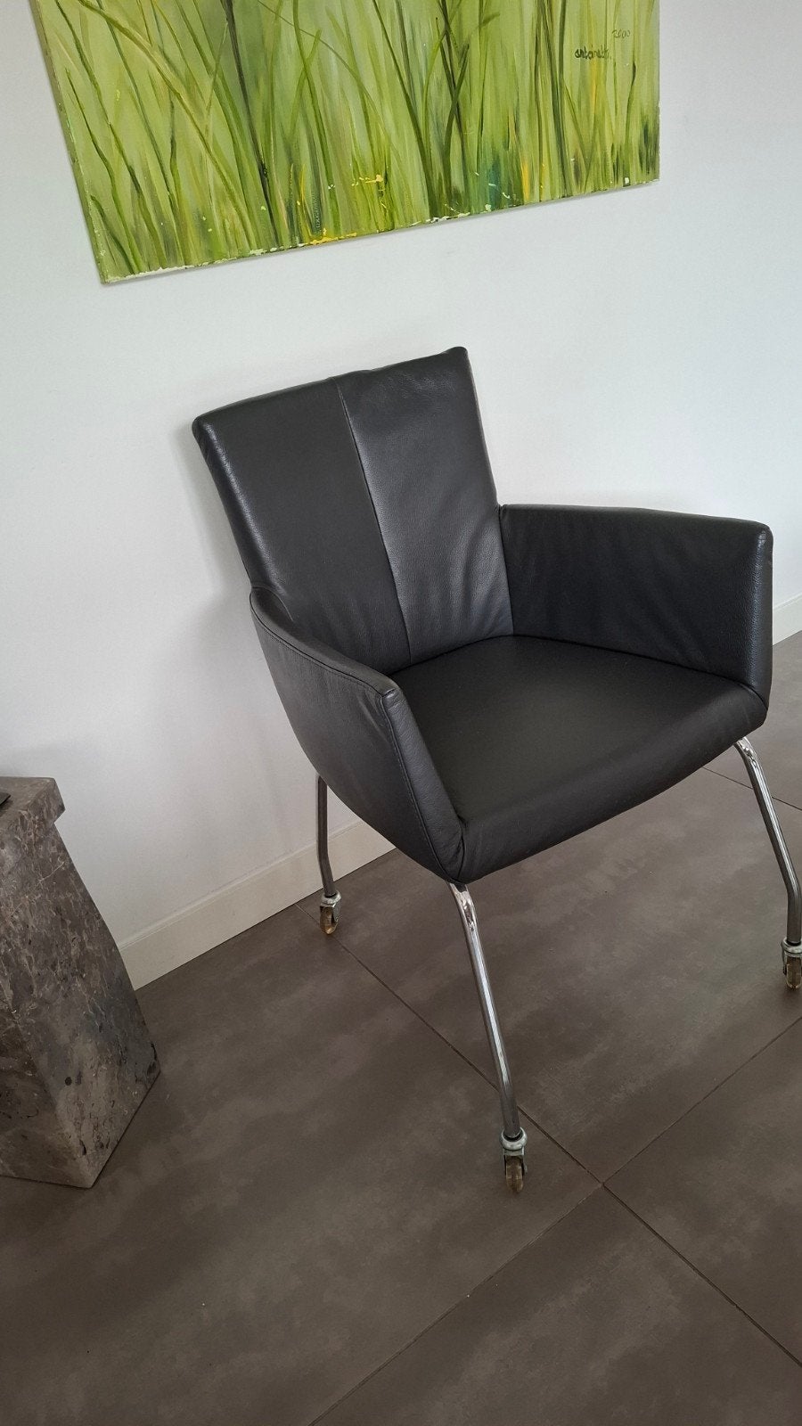 6 luxe lederen eetkamerstoel  op wieltjes, Ophalen of Verzenden