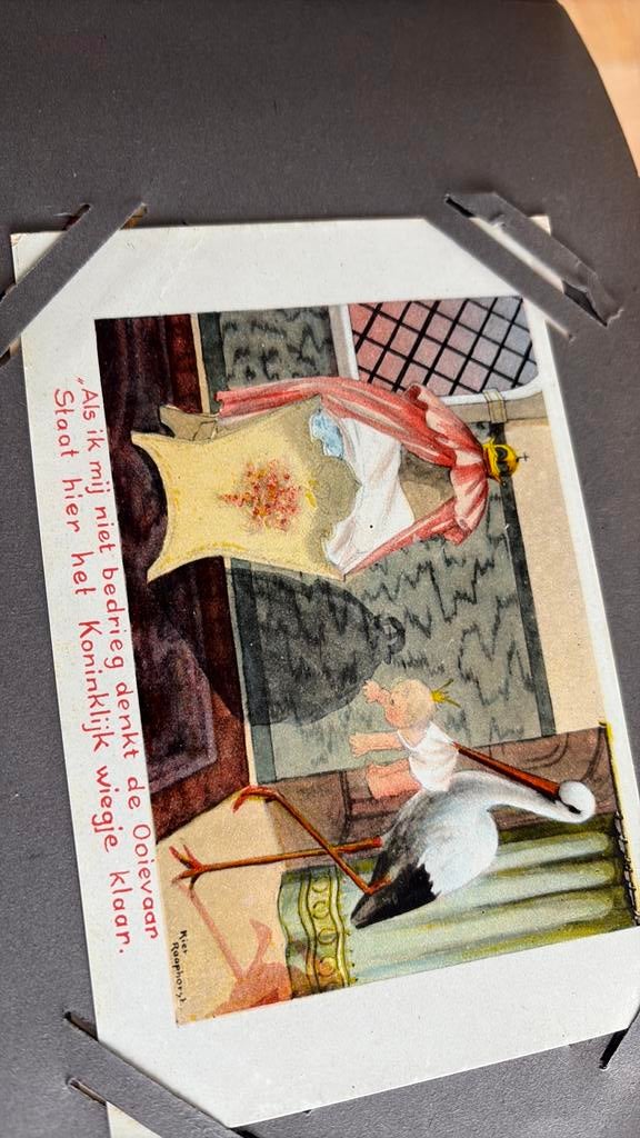 Ansichtkaart ooievaar geboorte denk 1938 beatrix, Verzamelen, Koninklijk Huis en Royalty, Ophalen of Verzenden, Zo goed als nieuw