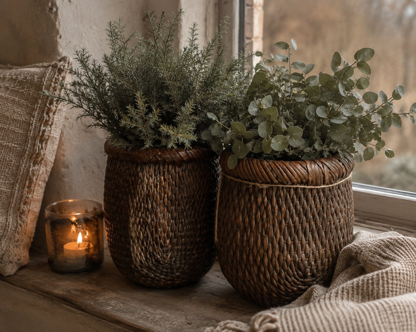 Set van 2 rieten manden - Decoratieve opbergmanden, Ophalen, Gebruikt, Gevlochten, Mand