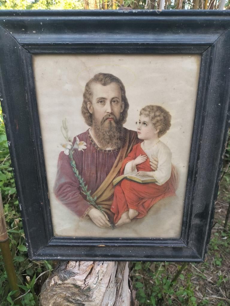 Antieke reisaltaar Jozef met kind Jezus, Antiek en Kunst, Antiek | Religie, Ophalen of Verzenden