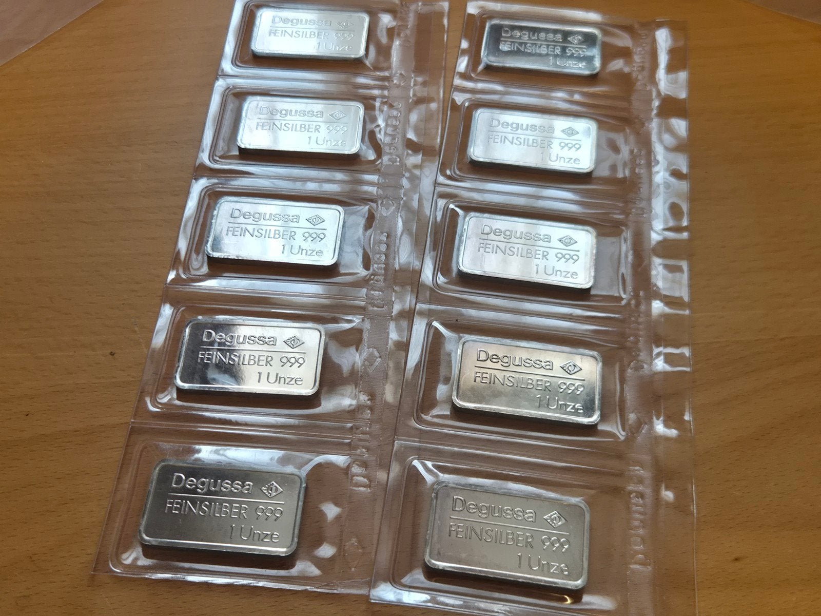 Degussa: 5 x 1 oz Vintage Silver Bar. Zilverbaar. Zilver., Verzenden, Zilver