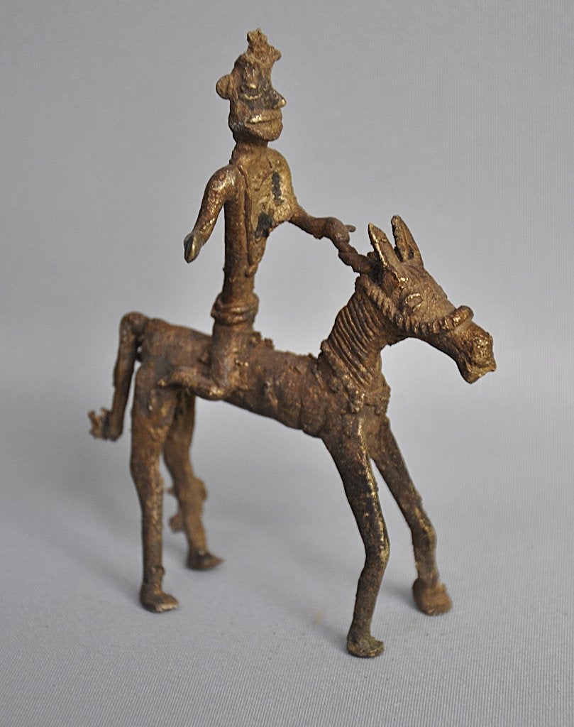 Antiek bronzen ruiterbeeldje -Jajarkot,Nepal (Late 19e eeuw), Ophalen of Verzenden