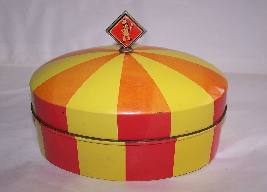Vintage jaren '70 Bolletje koektrommel Circustent. Izgs., Ophalen of Verzenden, Zo goed als nieuw, Koek(jes), Bolletje
