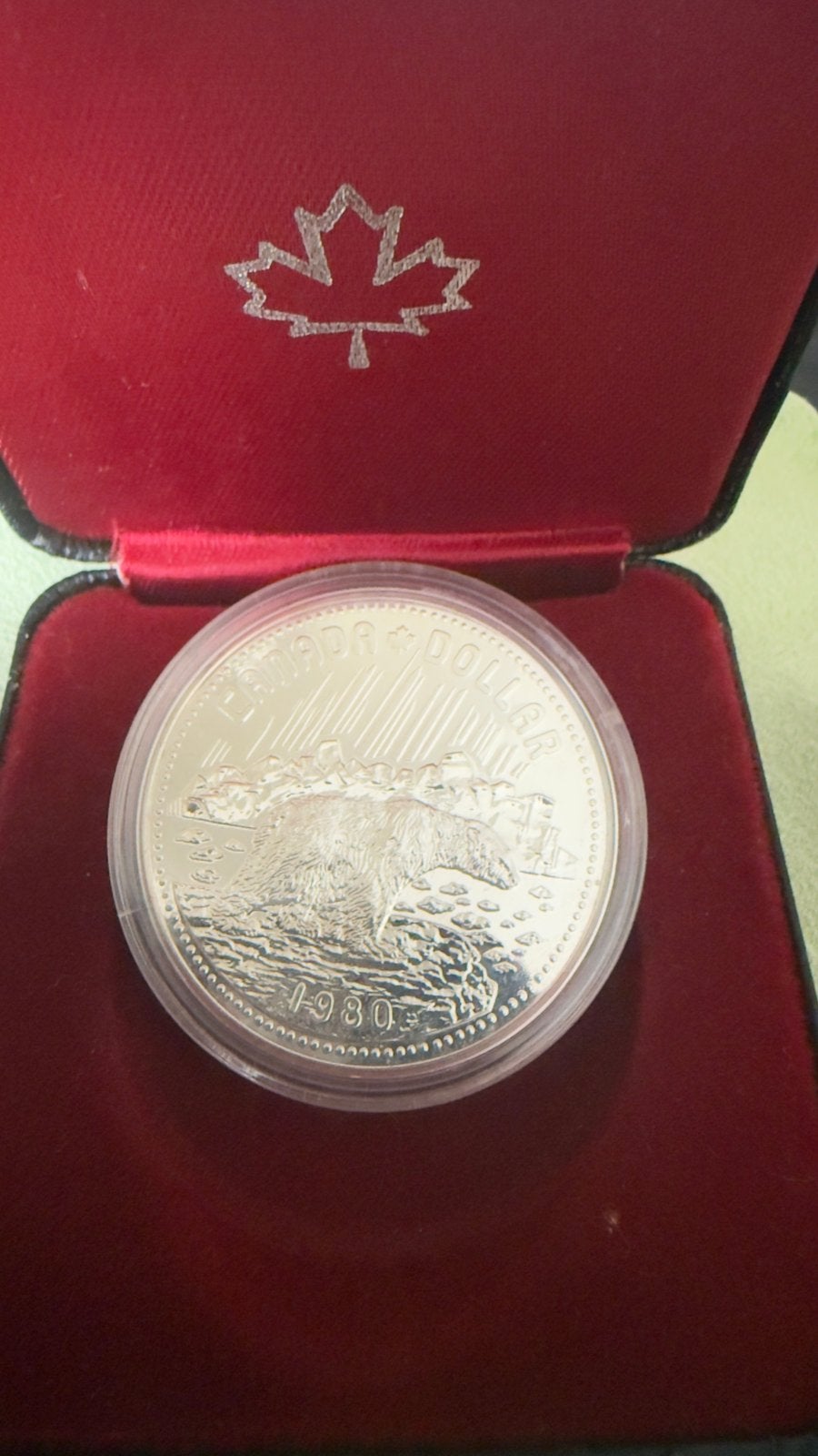 1980 Canadian Artic Polar Bear Proof Silver Dollar, Ophalen of Verzenden, Zilver