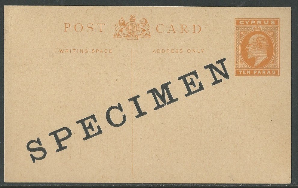 CYPRUS 1907 E.VII. 10paras orange Postcard, opdruk SPECIMEN, Verzenden, Overige landen, Postfris