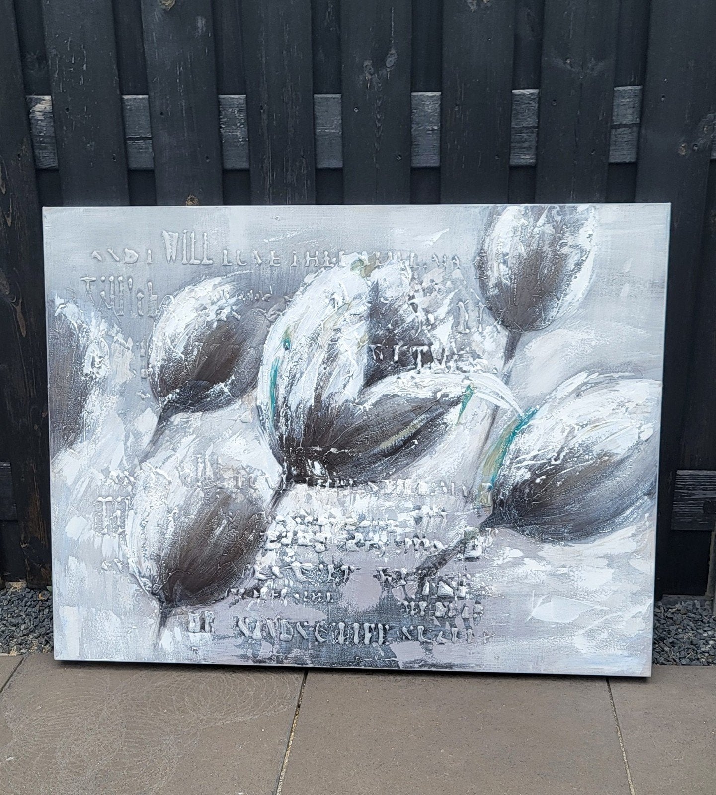Modern Schilderij Tulpen - Grijs en Wit, Antiek en Kunst, Ophalen, Op houten frame, Olieverf, Bloemen
