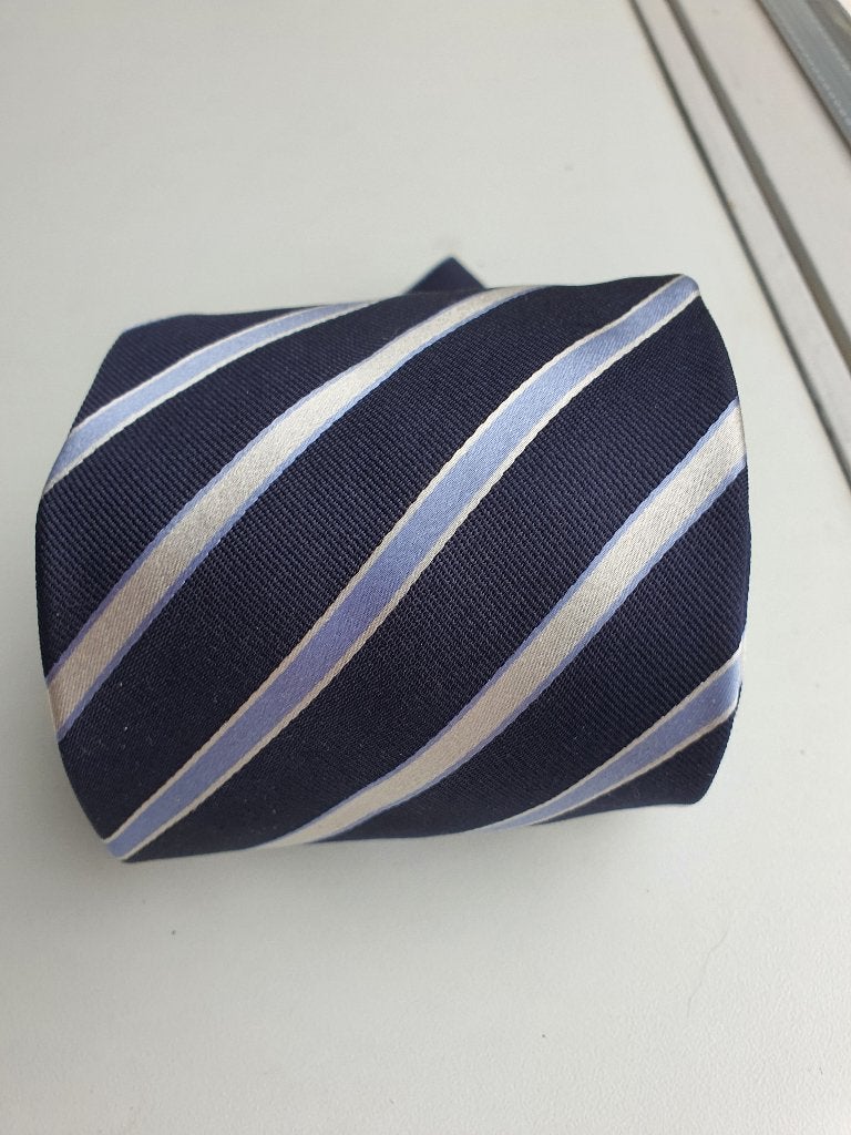 Edsor Kronen stropdas pure zijde handmade blauw gestreept, Kleding | Heren, Ophalen of Verzenden, Nieuw, Blauw