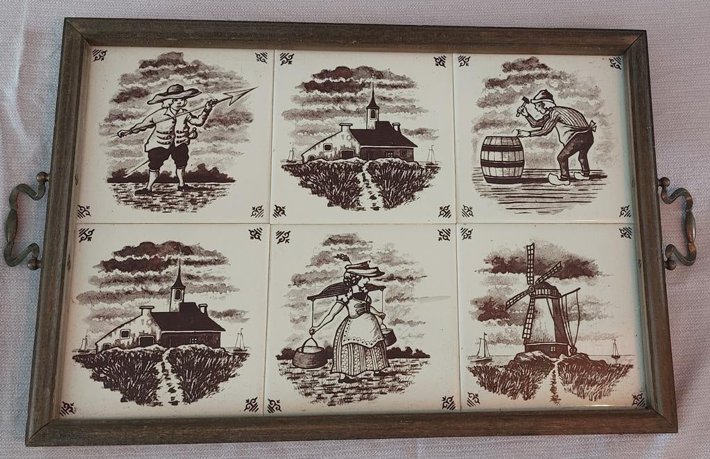Vintage tegelplateau dienblad in Delfts/Makkum-stijl!!, Antiek en Kunst, Ophalen of Verzenden