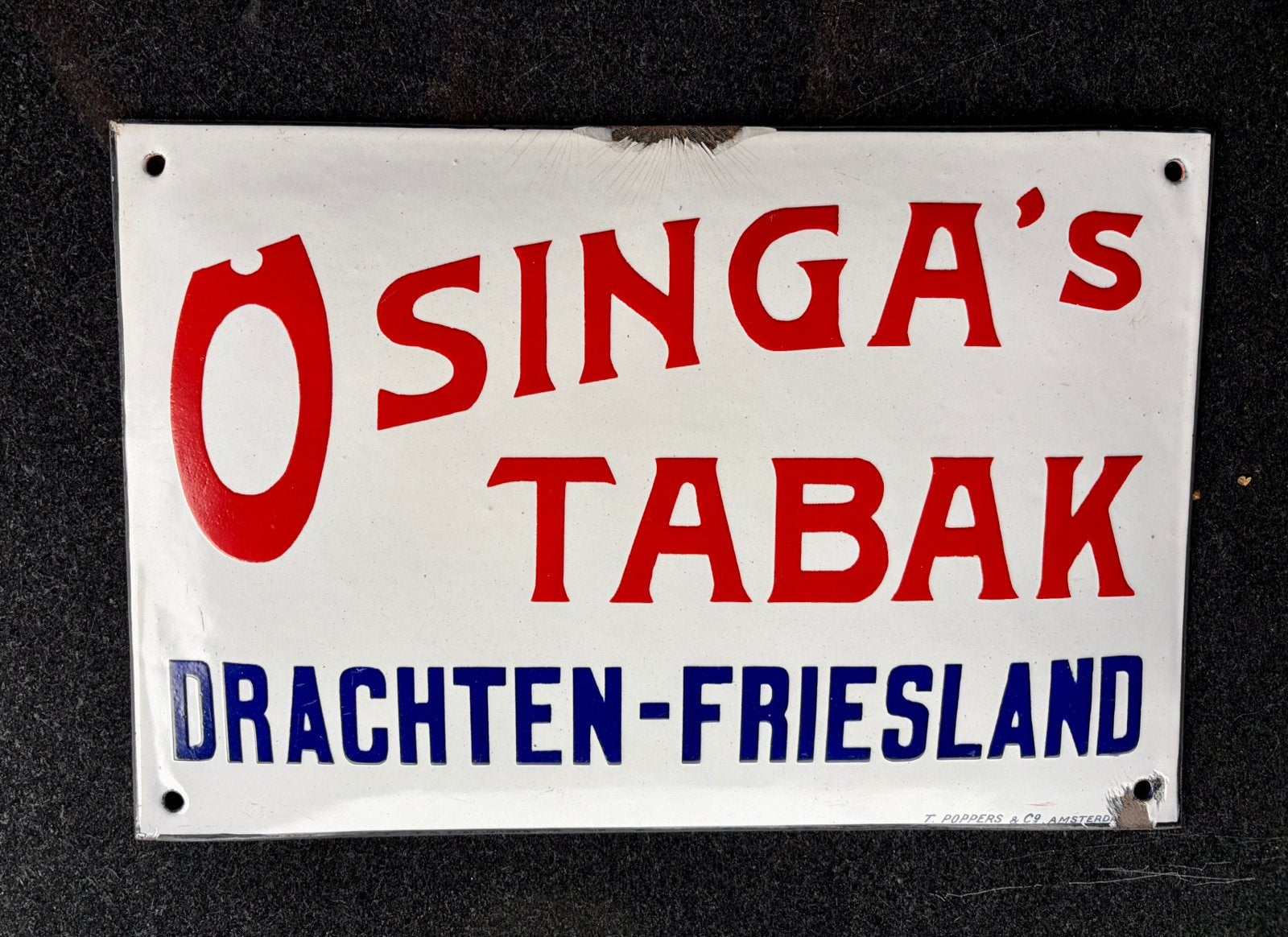 Mooi Osinga's tabak drachten friesland emaille bordje, Ophalen, Gebruikt, Reclamebord