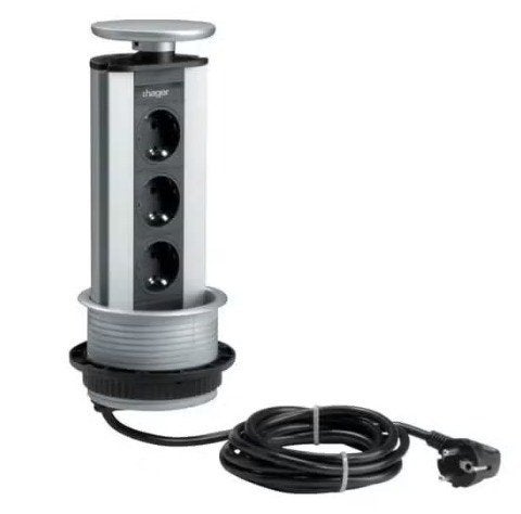 Hager Tehalit Pop-up Inbouwunit G7043LAN - 3x Stopcontact, Doe-het-zelf en Verbouw, Elektra en Kabels, Ophalen of Verzenden, Nieuw