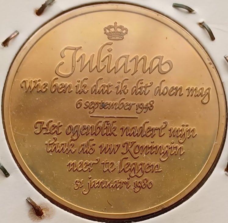 Herdenkingsuitgifte aftreden Koningin Juliana - 1980, Verzenden, Brons, Nederland