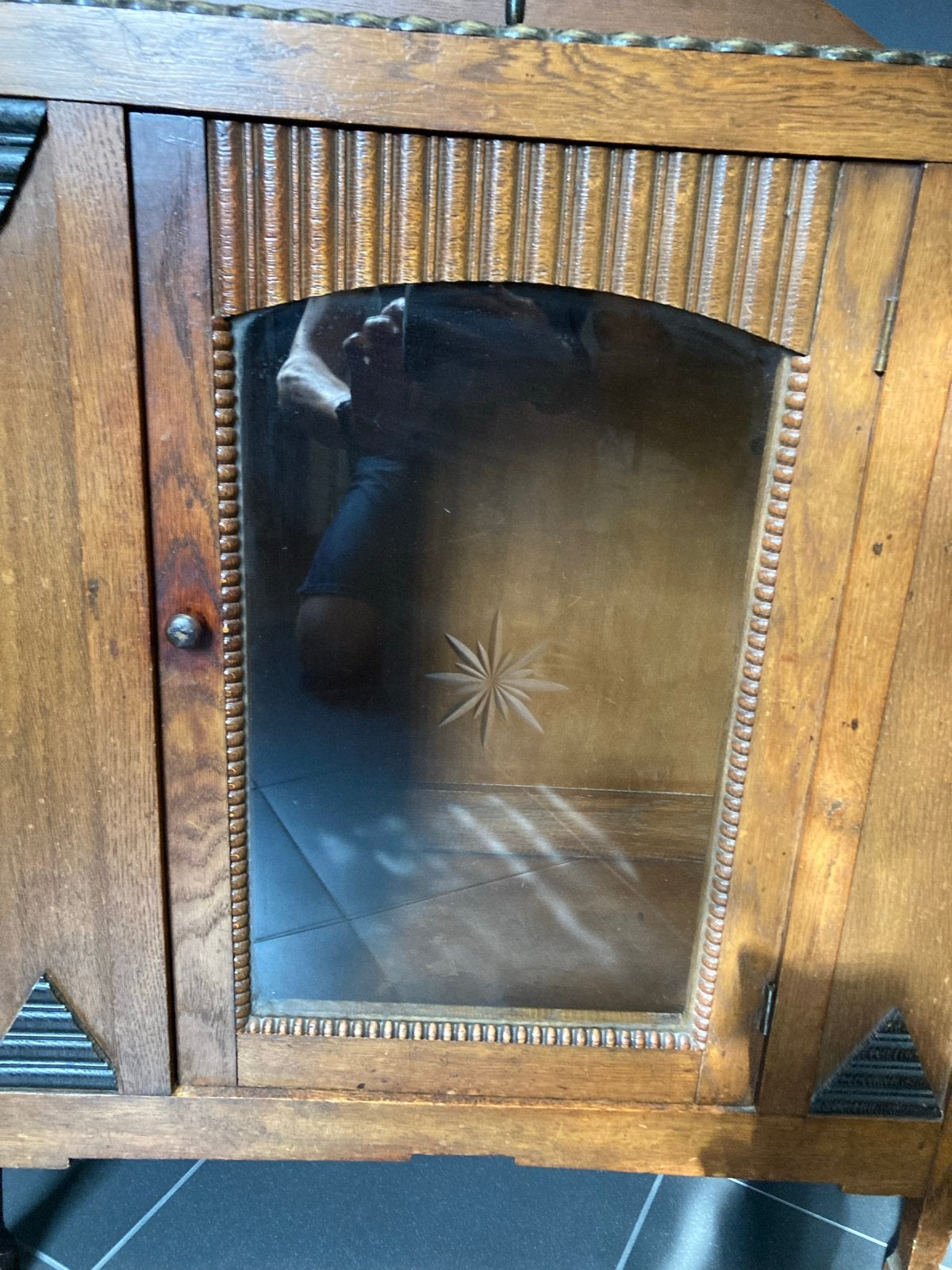 Antiek Theekastje met Ster in Glas - Jaren '20/'30, Antiek en Kunst, Antiek | Meubels | Kasten, Ophalen