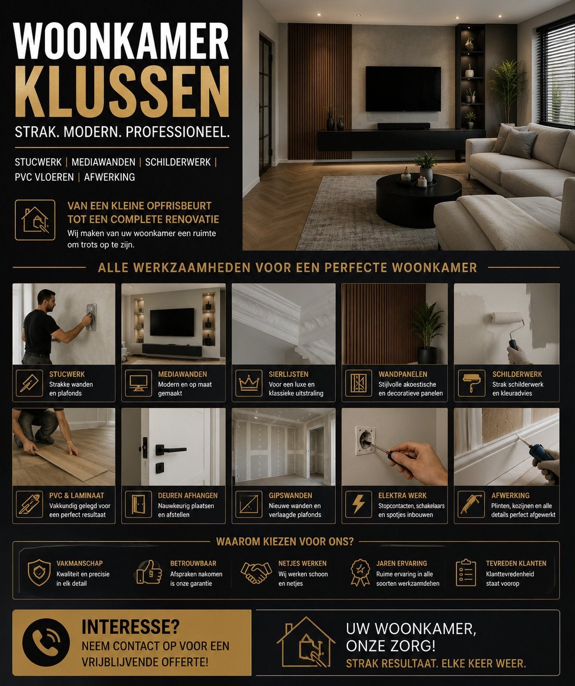 Woonkamer Klussen Renovatie Van Stucwerk Complete Afwerking, Stucwerk