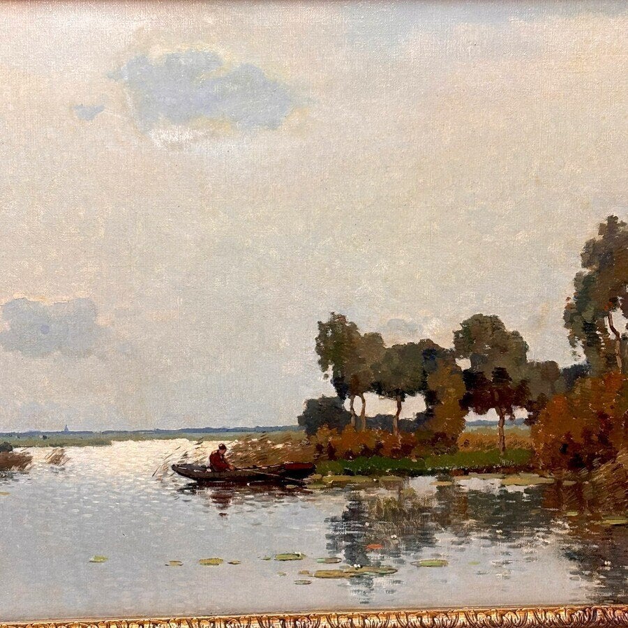 Jan Knikker sr. (1889-1957) - Plasgezicht met visser, Ophalen of Verzenden