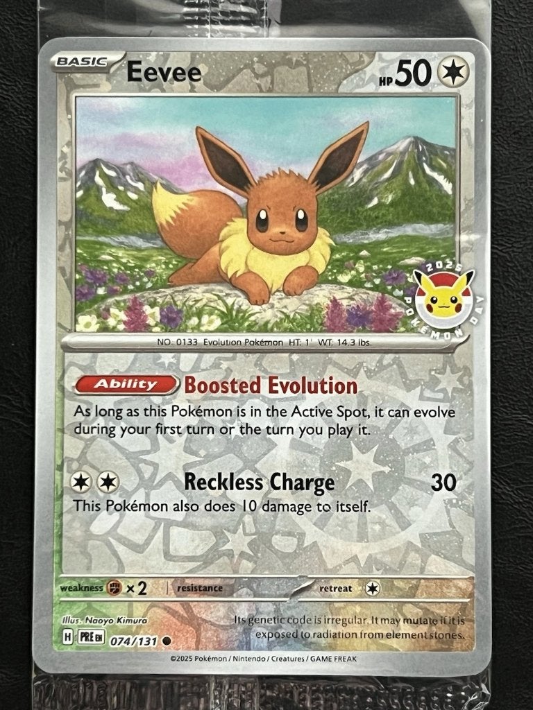 Pokemon eevee pokemon day 2025 promo sealed, Ophalen of Verzenden, Zo goed als nieuw, Losse kaart, Foil