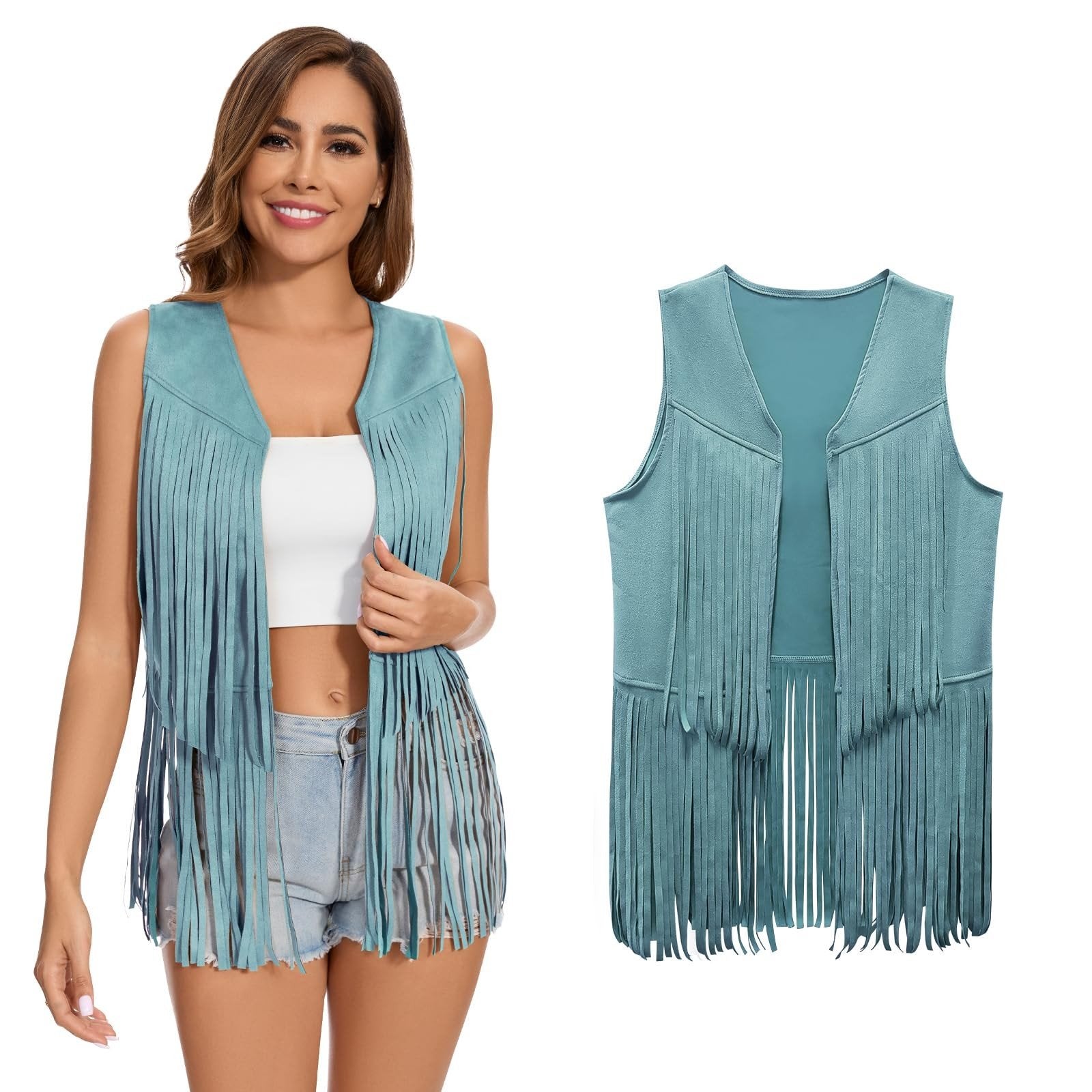 Maat M/38 XonyiCos dames fringe western festival gilet blauw, Maat 38/40 (M), XonyiCos, Blauw, Nieuw