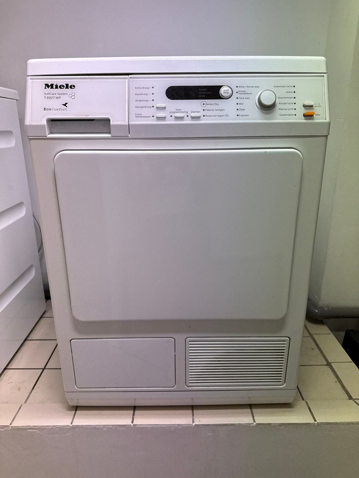 Miele wasdroger T8827 WP EcoComfort voor de klusser, Ophalen, 6 tot 8 kg, Gebruikt, Voorlader