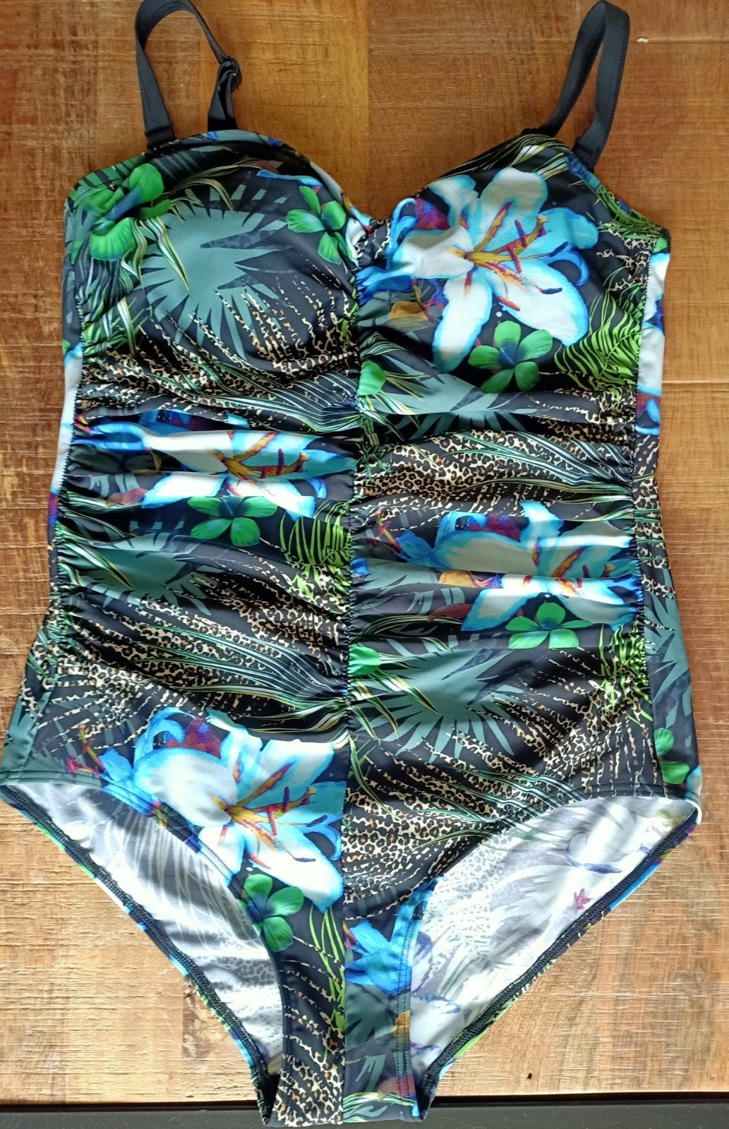 Badpak xl met tropische print en ruches, Ophalen of Verzenden, Zo goed als nieuw, Meerkleurig, Badpak