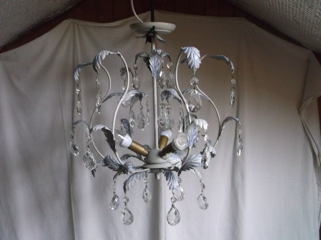 Kroonluchter met blaadjes, Ophalen of Verzenden, Gebruikt, Glas, E14 (klein)