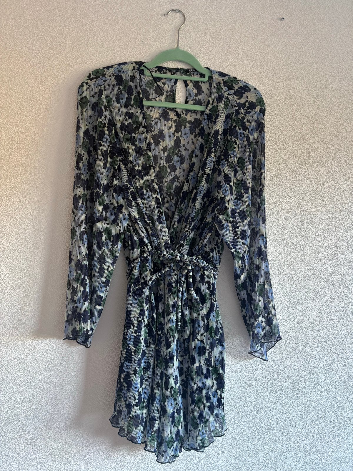 Zara playsuit met doorzichtige mouwen en strikceintuur, Ophalen of Verzenden, Zo goed als nieuw, Maat 46/48 (XL) of groter, Blauw