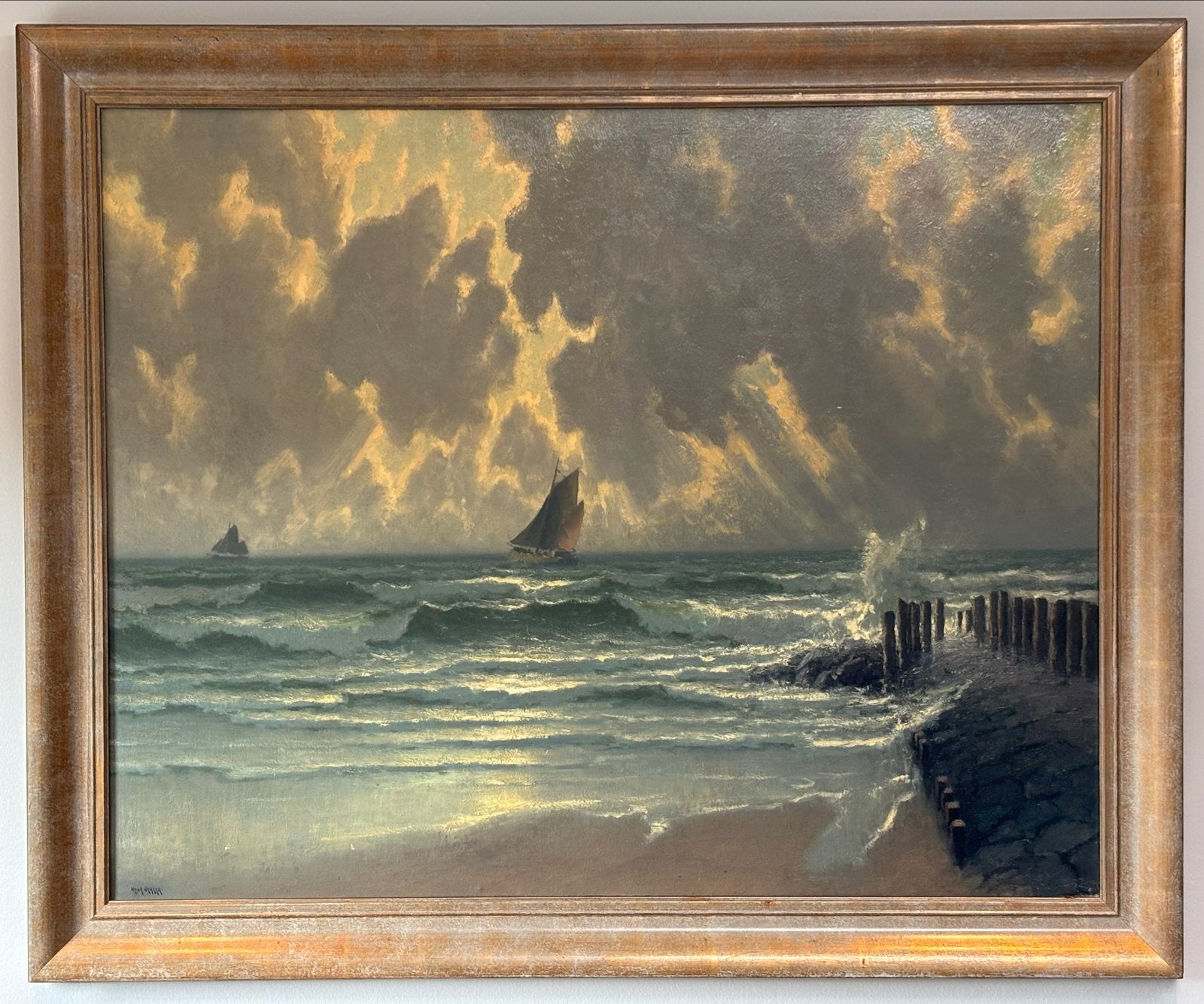 Schilderij Henk Dekker - Maritiem Gezicht 100x80 cm, Antiek en Kunst, Maritiem / water, Doek, Ophalen of Verzenden, Gesigneerd