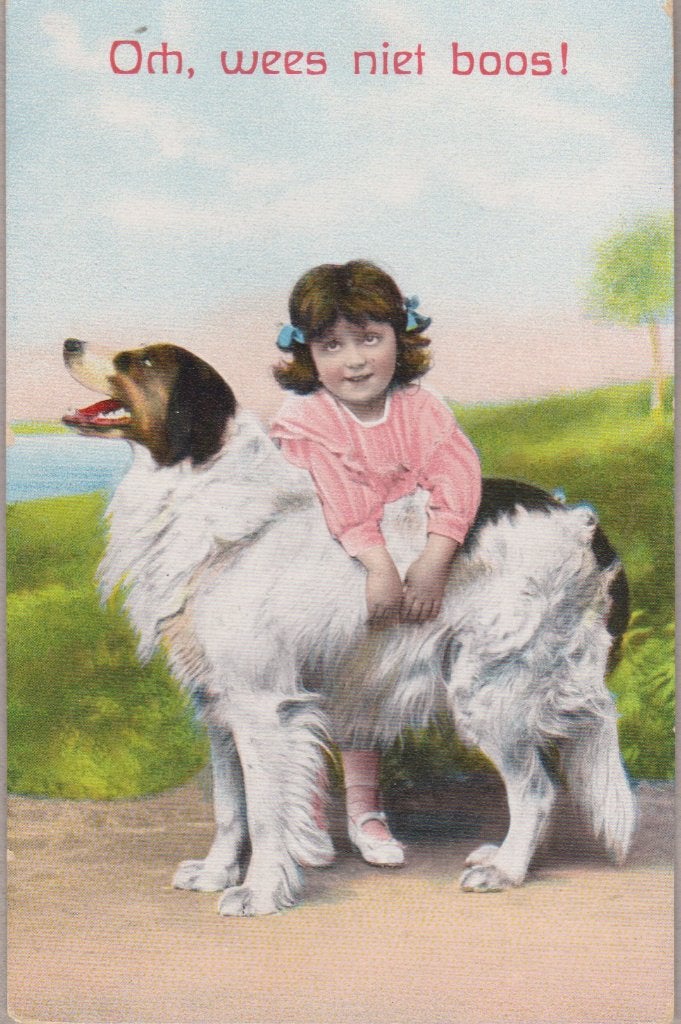 Meisje met grote Hond. Fraaie oude AK., Verzamelen, Ophalen of Verzenden, Voor 1920, Gelopen, Kinderen