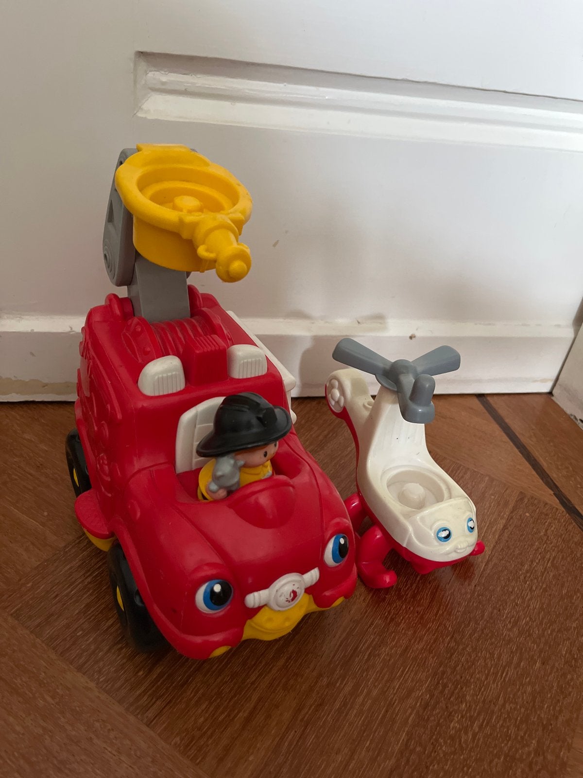Little People Brandweer Auto en Helikopter Speelset, Ophalen, Gebruikt