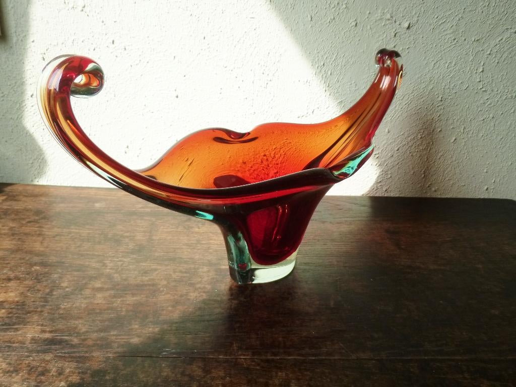 Murano Venetiaans kristal glas schaal vintage Sommerso, Antiek en Kunst, Antiek | Glas en Kristal, Ophalen of Verzenden
