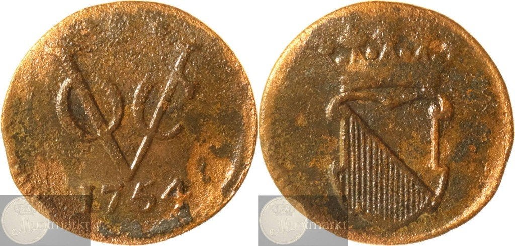 V.O.C. - Utrecht - ½ Duit 1754, Postzegels en Munten, Munten | Nederland, Ophalen of Verzenden, Vóór koninkrijk, Overige waardes