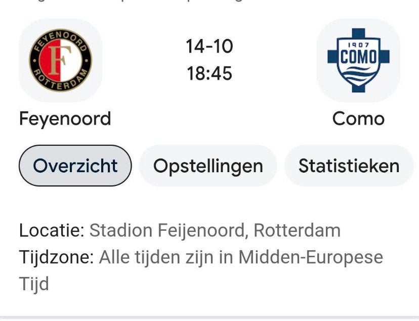 Feyenoord - Como 14-10-2026. 2 x Kaartjes gezocht!, Tickets en Kaartjes, Twee personen, Oktober, Europa of Champions League