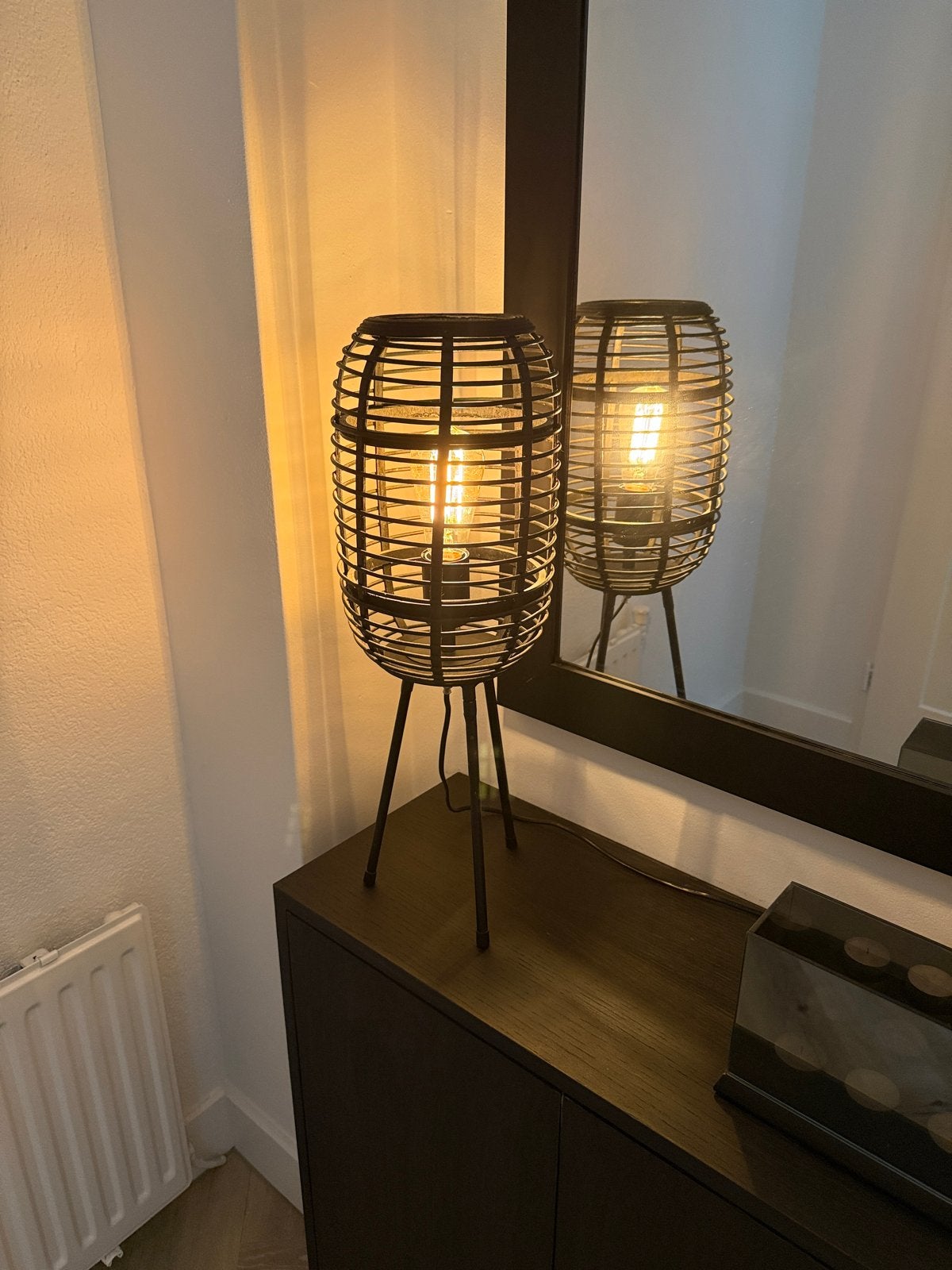 Zwarte tafellamp met bamboe design, Zwart, Met stekker, Modern, Hout