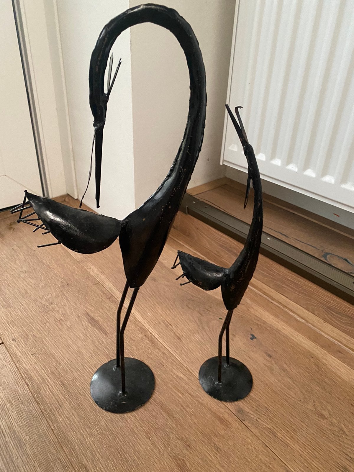 Metalen vogels, 44 cm hoog en 37 cm hoog, Ophalen, Zo goed als nieuw