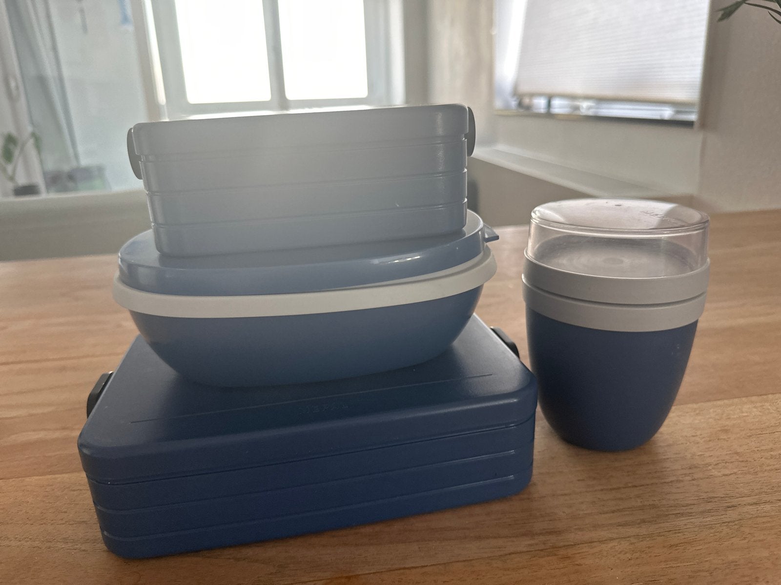 Mepal lunchset: lunchpot, bento XL/M en saladebox, Gebruikt, Bewaardoos, Blauw, Ophalen of Verzenden