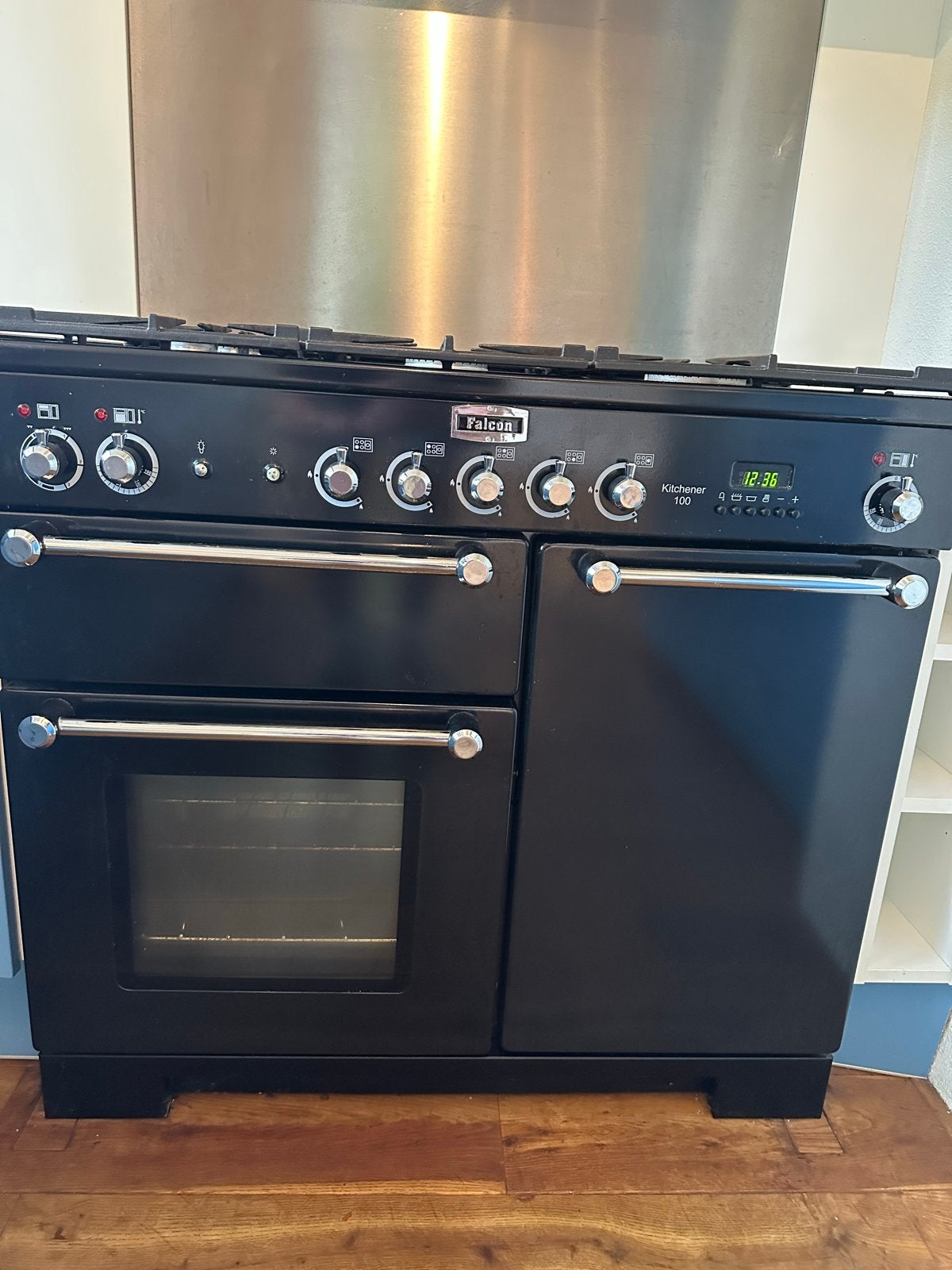 Falcon Kitchener 100 Fornuis - Zwart, Ophalen, Gebruikt, 60 cm of meer, Grill