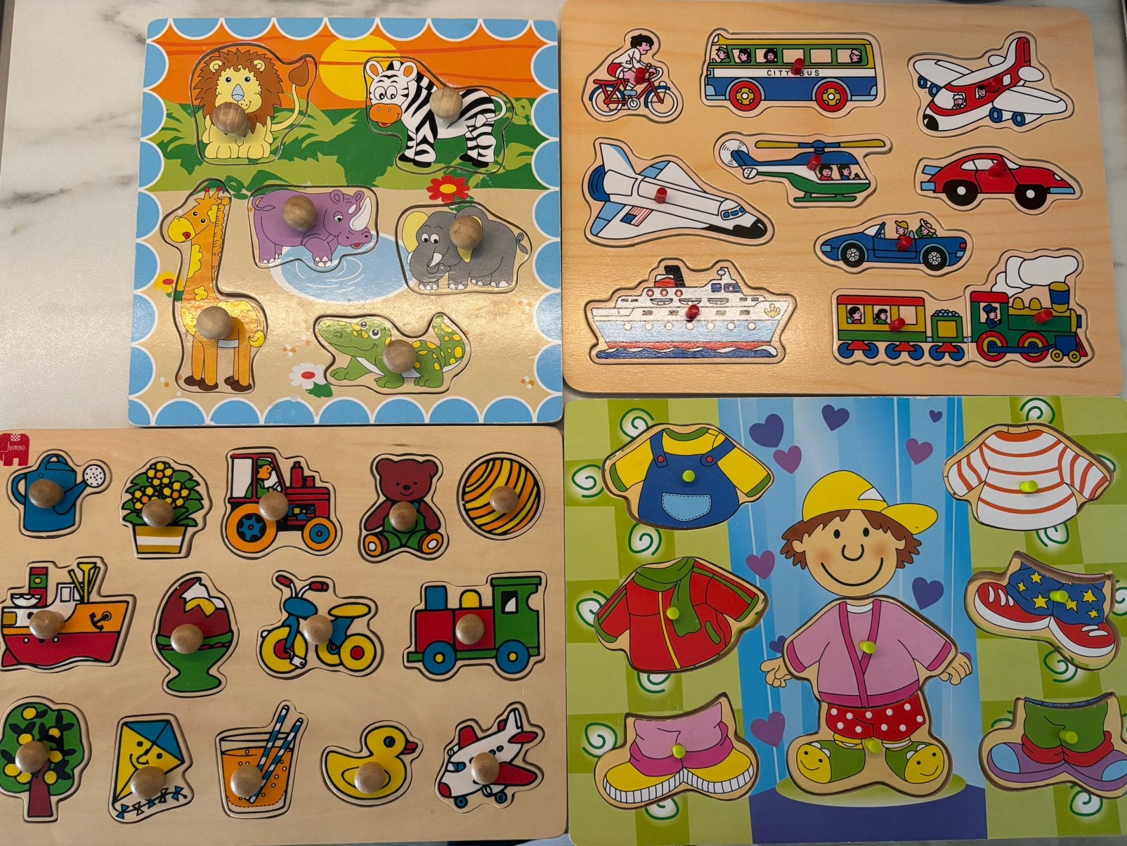 Knopjes puzzel 4 stuks voor  € 10,00, Ophalen of Verzenden, Zo goed als nieuw, Van hout, Minder dan 10 stukjes