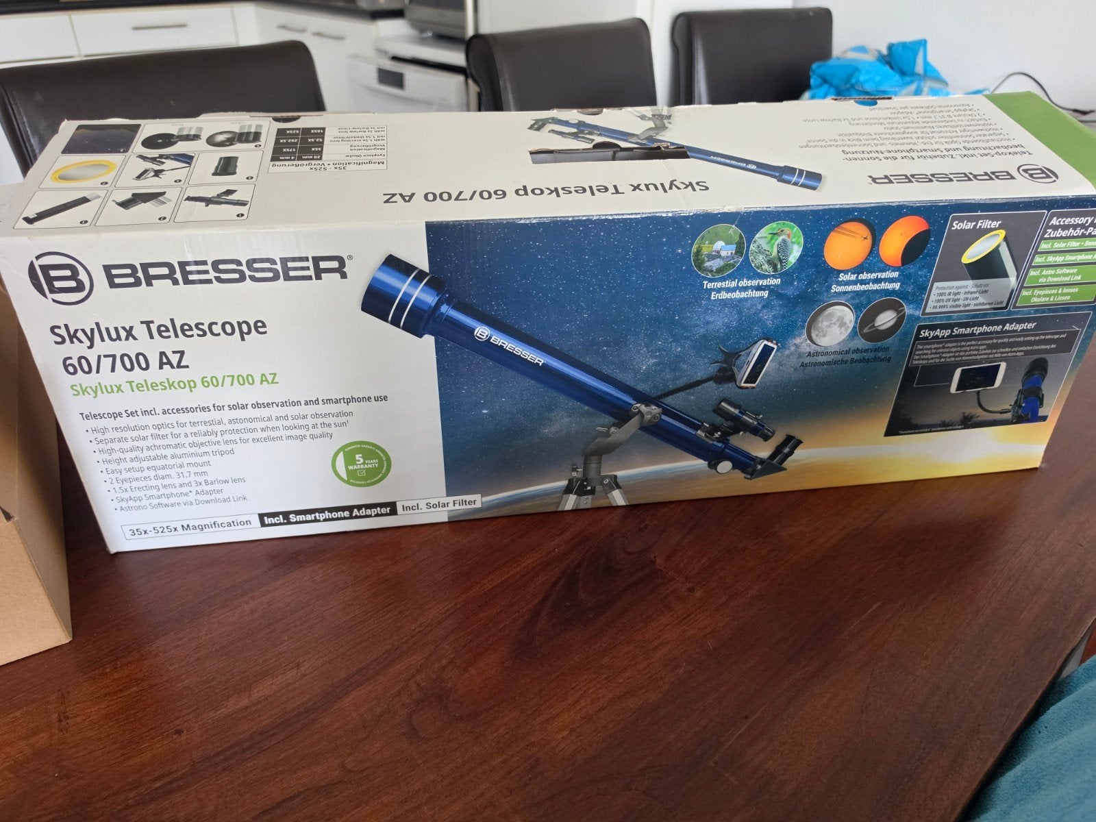Bresser Skylux Telescoop 60/700 AZ - Zo goed als nieuw, Audio, Tv en Foto, Lenzentelescoop (refractor), Met statief, Ophalen of Verzenden