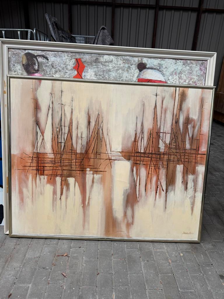 Abstract Schilderij 'Zeilboten' gesigneerd Dennis Blik, Antiek en Kunst, Ophalen