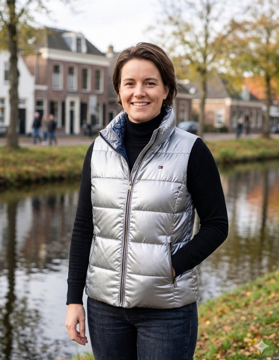 Tommy Hilfiger zilveren bodywarmer maat S, Ophalen of Verzenden, Zo goed als nieuw, Maat 36 (S), Grijs
