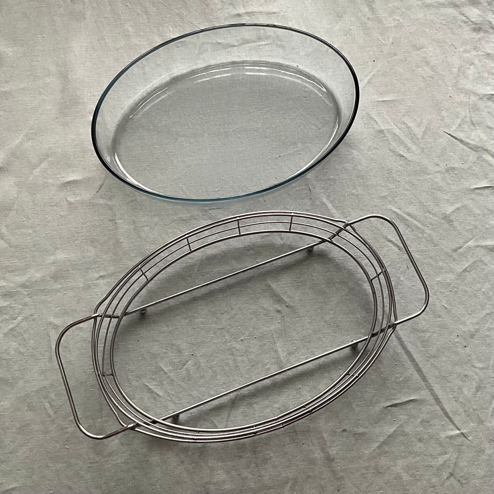 Ovenschaal ovaal 3L Pyrex met metalen houder - nieuw, Ophalen, Nieuw, Glas
