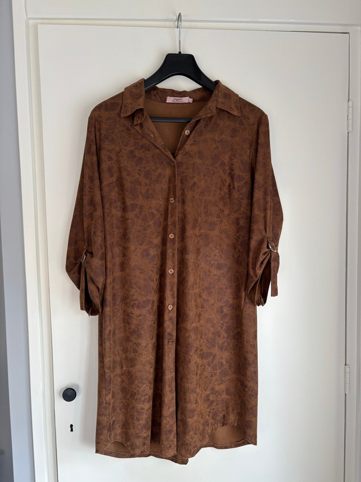 Bruine jurk met lange mouwen - Sophia, Bruin, Verzenden, Maat 42/44 (L), Zo goed als nieuw